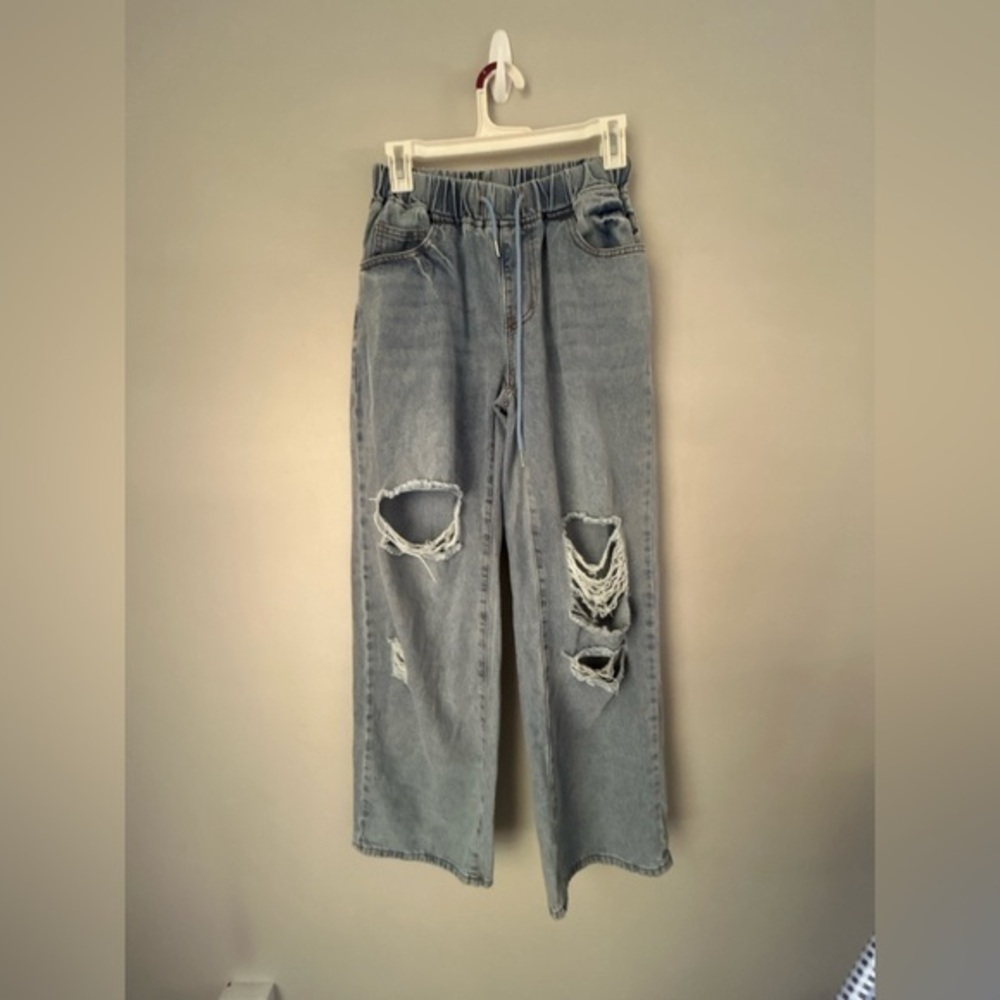 SHEIN Light Blue Distressed Boyfriend Jeans